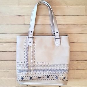 3/$15 MONTANA WEST concealed carry leather studded western tote shoulder bag tan